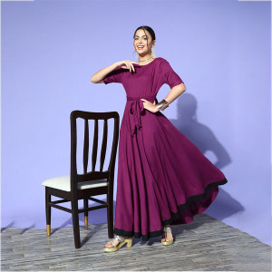 Purple Solid Styled Back A-Line Maxi Dress