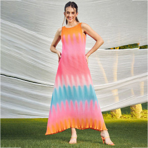 Women Pink and Blue Tie and Dye Maxi Dress