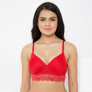 Red Lace Non-Wired Lightly Padded Bralette Bra