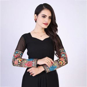 Women Black Floral Embroidered Blooming Georgette Maxi Dress
