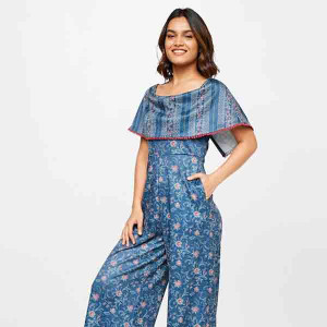 Women Blue & Red Floral Printed Basic Jumpsuit
