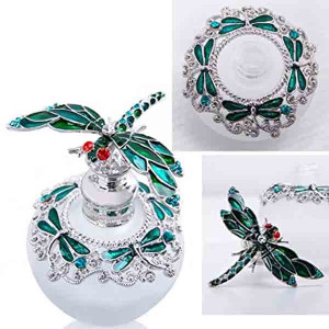 40ml Fancy Empty Crystal Perfume Bottle with Green Dragonfly Stopper Rhinestones Bejewelled Refillable Glass Bottle Containers