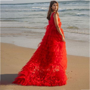 Women Red Net Maxi Gown