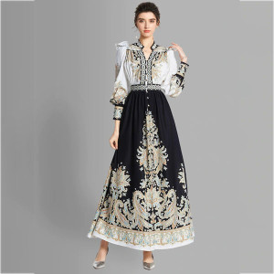 Women Black & White Ethnic Motifs Printed Maxi Dress