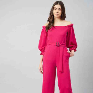 Women Fuchsia Pink Solid Jumpsuit