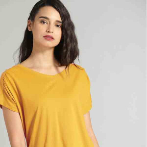 Women Mustard Yellow Cotton Pure Cotton T-shirt