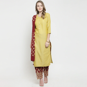 Women Maroon & Gold-Coloured Foil Print Salwar & Dupatta Set