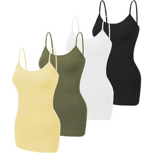 Women's Long Camisole Tank Top Basic Long Length Adjustable Spaghetti Strap Solid Cotton Camisoles Cami Tank Top