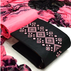 Black & Pink Embellished Unstitched Dress Material