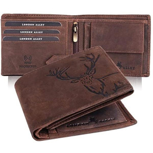 LONDON ALLEY Elk Vintage Brown RFID Blocking Men's Leather Wallet