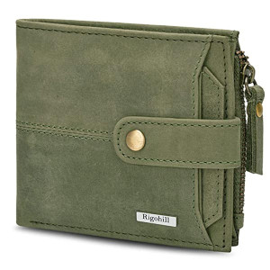 "RIGOHILL Doger Olive Green Mens Leather Wallet | Leather Wallet for Men | RFID Mens Wallet "
