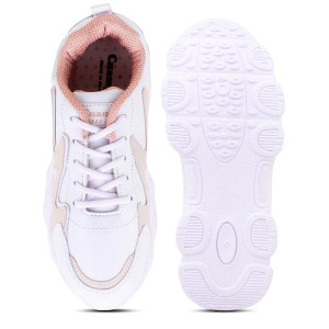 Women White & Peach Colourblocked Non-Marking Running Shoes