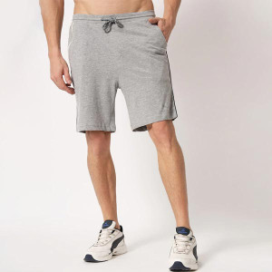 Men Grey Solid Cotton Sports Shorts