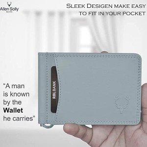 Allen Solly Men's Money Clip Leather Bi-Fold Slim Wallet with Card Holders (Chocolate Brown) (Ash Grey)