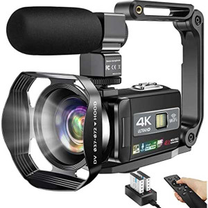 Camcorders Video Camera 4K Ultra 48MP Video Camera for YouTube 18 X Digital Camera Wi-Fi Camcorder with Auto Focus Vlog Camcorder, 3" Touch Screen, Re