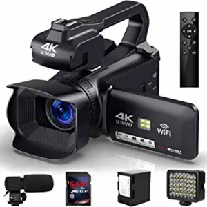 JLANDA 4K Video Camera Camcorder, 64MP 60FPS18X Digital Zoom Auto Focus Vlogging Camera for YouTube, HD WiFi Video Camera with 4500mAh Battery, SD Car