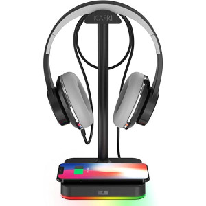 KAFRI RGB Headphone Stand with Wireless Charger Desk Gaming Headset Holder Hanger Rack with 10W/7.5W Fast Charge QI Wireless Charging Pad - Suitable f