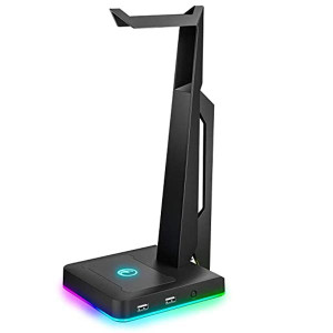 IFYOO RGB Gaming Headset Stand with 2 USB Ports, Game Headphone Mount for PC, Xbox One, PS4, Switch, Earphone Holder Hanger, Great for Gaming Stations