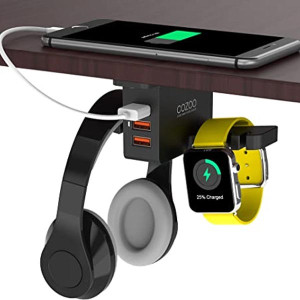 Headphone Stand with USB Charger COZOO Under Desk Headset Holder Mount with 3 Port USB Charging Station and iWatch Stand Smart Watch Charging Dock Dua