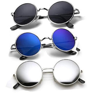 Adam Jones Black Blue Silver Mirrored Medium Full Rim Round Metal Unisex Sunglasses