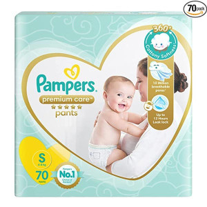 Pampers Premium Care Pants for Babies, Small size baby Diapers, (S) 70 Count Softest ever Pampers Pants, Small Size, Pack of 70