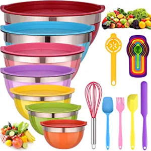 Mixing Bowls with Lids for Kitchen - 26 PCS Stainless Steel Nesting Colorful Mixing Bowls Set for Baking,Mixing,Serving & Prepping,Size