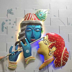 BPE Rajasthani Metal Wall Décor/Metal Wall Art Item Radha Krishna LED Showpiece Use For Gift Item & Decor for Bedroom, Living room, Dining Room