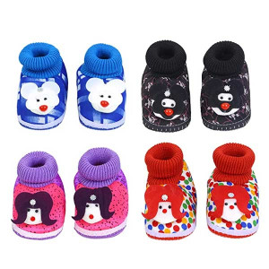Mom's Darling Pack of 4 Unisex-Child Newborn Baby Booties | Baby First Walking Shoes | Baby Sandals with Anti Slip Sole | Baby Footwear | Toe to Heel