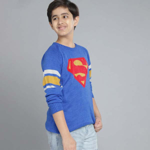 Boys Blue & Red Superman Patterned Acrylic Sweater