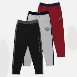 Boys Set Of 3 Solid Cotton Track Pants