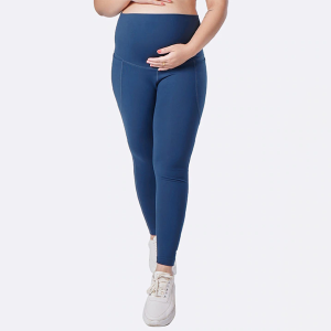 Women Navy Mama Move Maternity Leggings with Curved Belly Panel