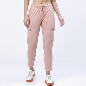 Women Rose Solid Slim-Fit Cargo Track Pants