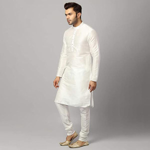 Uri and MacKenzie Banarasi Dupion Silk Solid Kurta Churidar Pyjama Set for Men