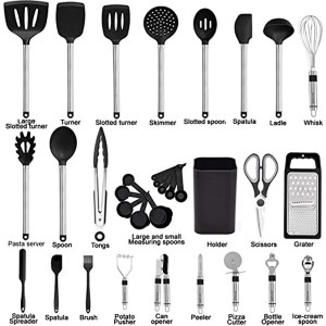 Kitchen Utensil Set-Silicone Cooking Utensils-33 Kitchen Gadgets & Spoons for Nonstick Cookware-Silicone and Stainless Steel Spatula Set-Best Kitchen