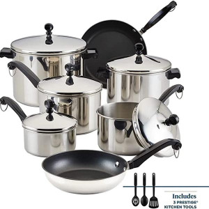 Farberware Classic Stainless Steel Cookware Pots and Pans Set, 15-Piece,50049,Silver
