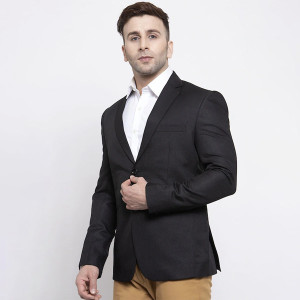 Men Black Solid Tailored-Fit Single-Breasted Blazer