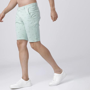 Men Sea Green Printed Slim Fit Denim Shorts