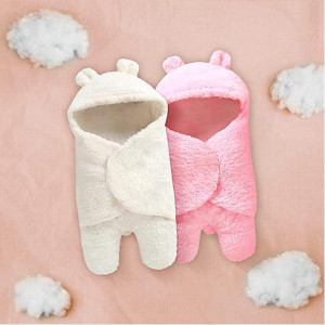 MY NEWBORN 2Pcs Baby Boy's Baby Girl's 3 in 1 Fleece Hooded Blanket Wrapper | 0 to 12Months Hooded Sleeping Bag Swaddle for Infants | Toddler Wrapper