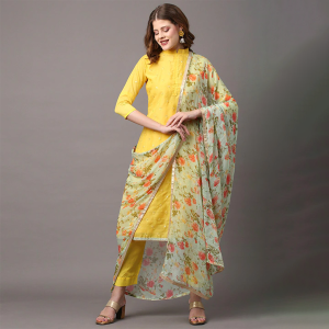 Yellow & Green Embroidered Unstitched Dress Material