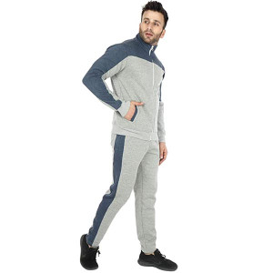 SAAVA Men's Knitted Poly Cotton Grey Milange & Blue Terry Tracksuit