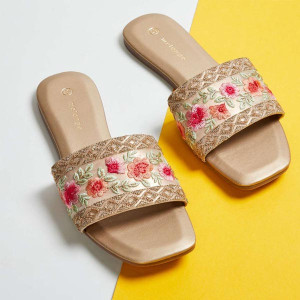 "Women Embroidered Open-Toe Flats "