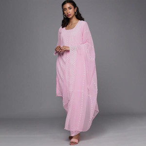 Pink Chikankari Embroidered Unstitched Dress Material