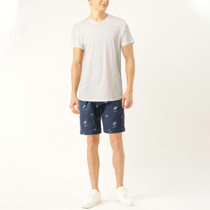Men Navy Blue & White Tropical Print Slim Fit Chino Shorts