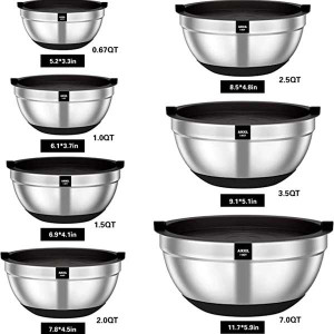 Mixing Bowls with Airtight Lids, 20 piece Stainless Steel Metal Nesting Bowls, AIKKIL Non-Slip Silicone Bottom