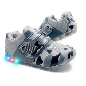Urbanfeet LED Light Army Sports Shoes for Baby Girls & Boys | Silver & Green | Age Group 15 Months to 5.5 Year