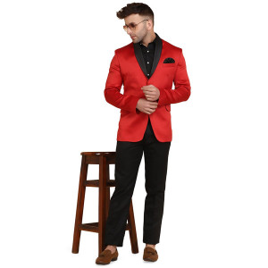 Red Solid Single Breasted Casual Blazer
