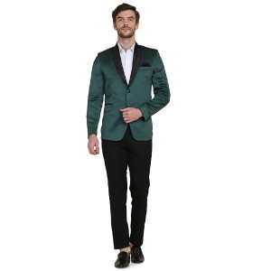 Green Solid Tuxedo Formal Blazer