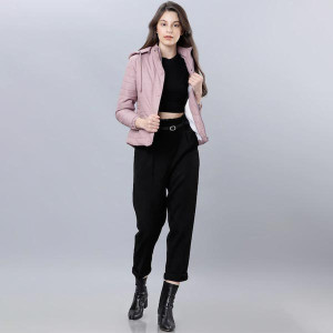 Women Pink Solid Padded Jacket